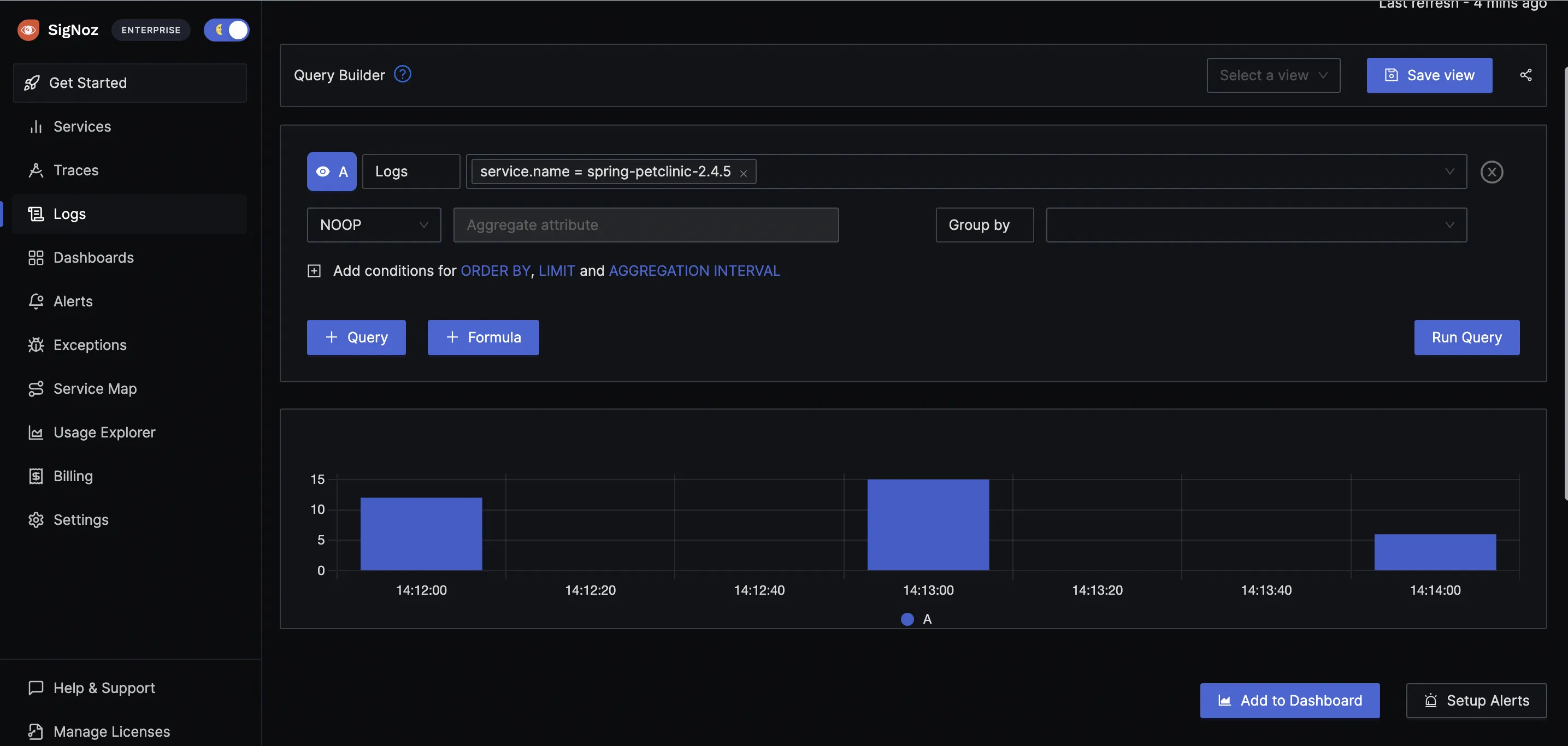 Apply filter to see OpenTelemetry Spring Boot logs