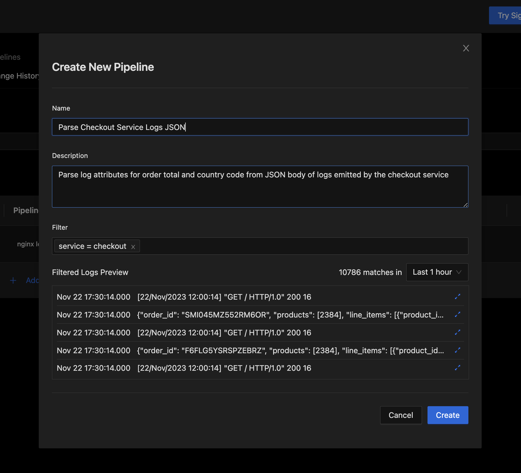 Create New Pipeline dialog